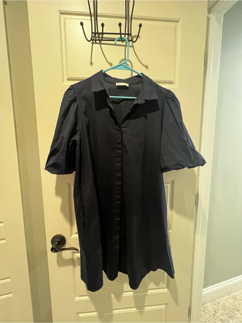 Navy Button-Front Short Sleeve Shirt Dress